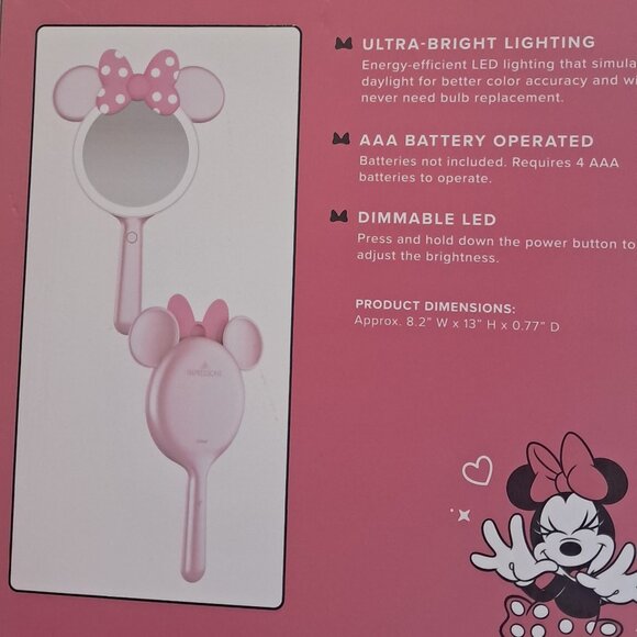 Minnie Mouse Bowtiful LED Handheld Make up Mirror. BNWT/BOX - Picture 5 of 8